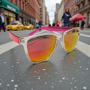 Sunglasses Womens Clear Frame Pink Arms Orange Mirrored Retro